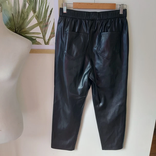 ZARA SUPER SOFT Faux Leather Pants Jogger Black Elastic Cuff Waist Drawstring S EUR 18,30