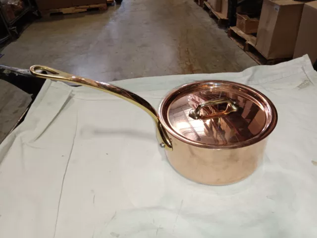 Mauviel M'200B 2mm Copper Sauce Pan With Lid & Brass Handle, 1.8-Qt