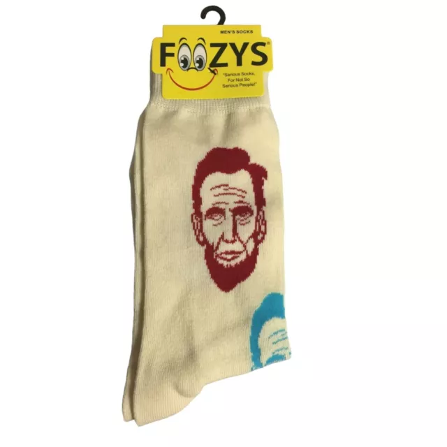 FOOZYS Abraham Lincoln Men's Crew Socks Size 10-13 Cream Red Blue