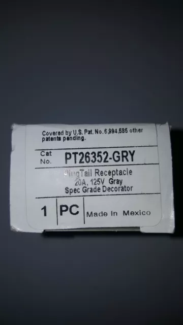 Legrand PT26352-GRY Plugtail Outlet Duplex Receptacle Spec. Grade Gray.