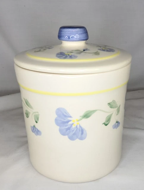 Crock Shop of Santa Ana 7" blue flower crock cannister vintage