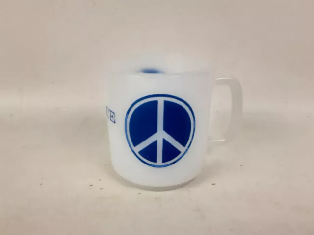 Vintage Glasbake Peace Sign & Dove Milk Glass Coffee Mug