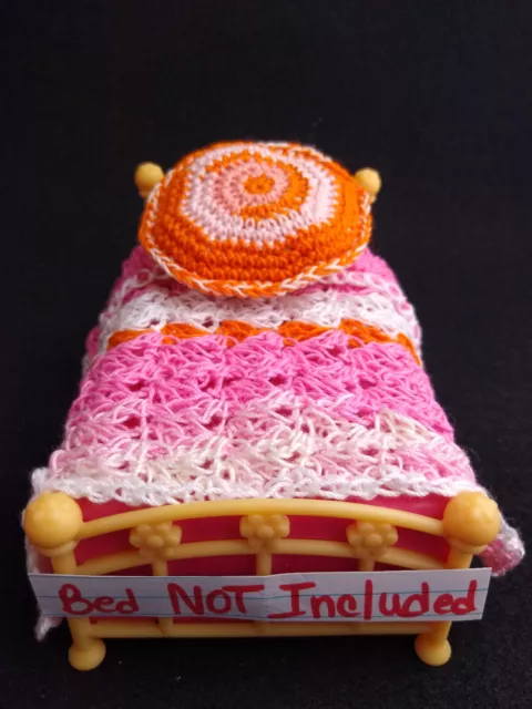 Miniature Handmade Dollhouse Bedspread Afghan Pillow Retro Pink Orange