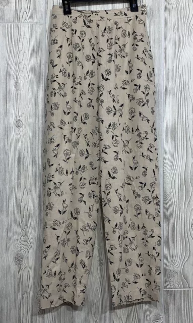 Talbots Women's Size Petite 6 Elastic Waist Floral Print Linen Blend Pants