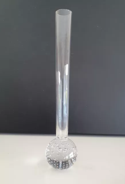 Stangenvase Solifleur/Orchideen Vase Glas Kugelfuß Luftblasen Bubbles 24 cm