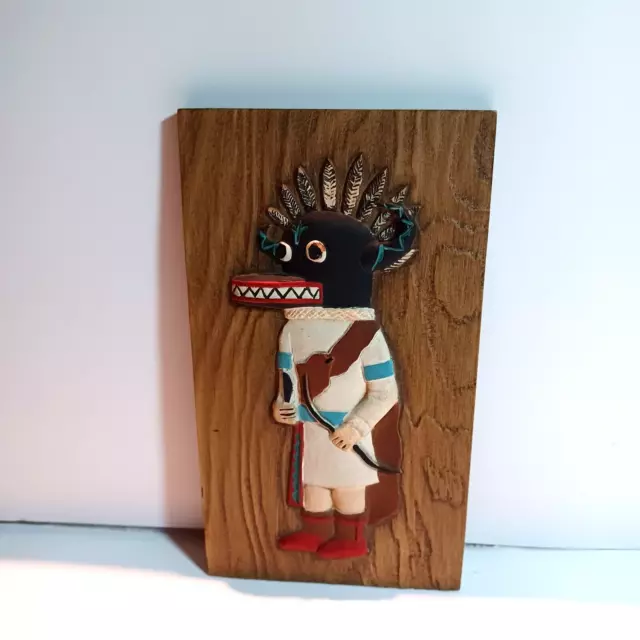 Vtg Kachina Doll Hopi Hand Painted Original Relief Plaque of the Black Ogre