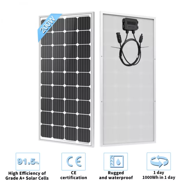 200W Watt Mono Solar Panel 12V Battery Charger Home Boat Camp RV Off Grid Charge