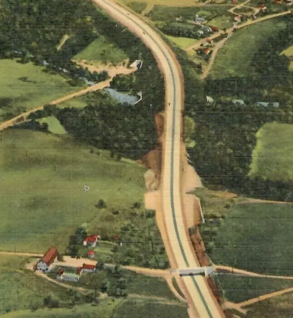 Vintage Linen Postcard Aerial View Dream Highway Showing Clear Ridge Cut PA
