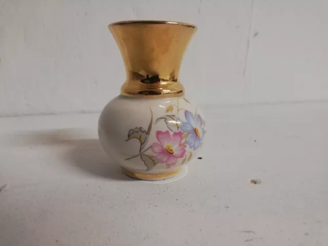 Prinknash Pottery Cream & Gold Wild Rose Vase