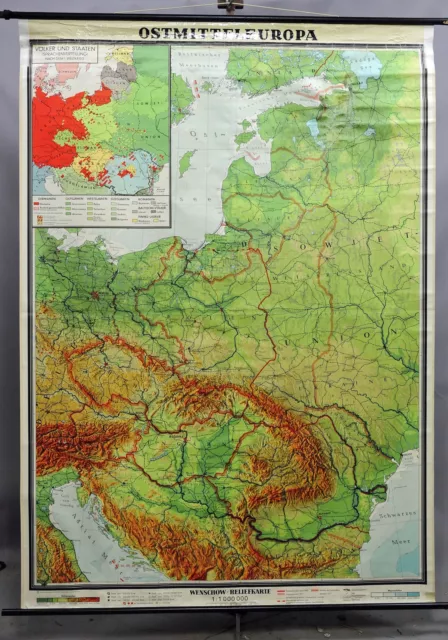 old East Central Europe relief map vintage wall chart art print decoration