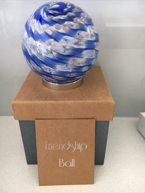 Hand blown Glass Friendship Ball  BFF gift shimmery  blue & gold 117
