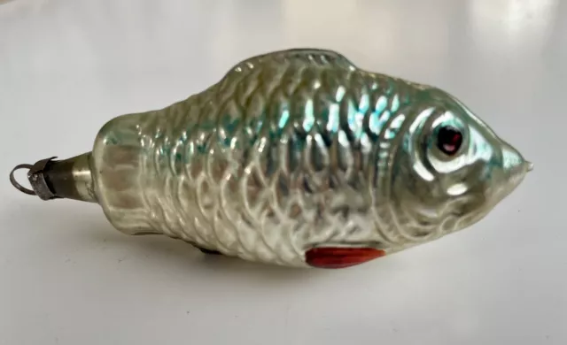 Vintage German Blown Mercury Glass Fish Figural Christmas Ornament