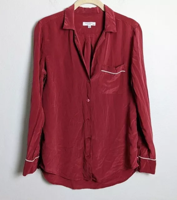 Equipment Keira Pajama Style Contrast Trim Silk Shirt Button Front Red Size XS