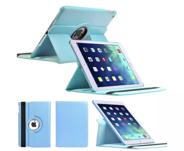 Light Blue 360°Rotating Smart Wake up Flip Leather Case Cover for New Apple I...