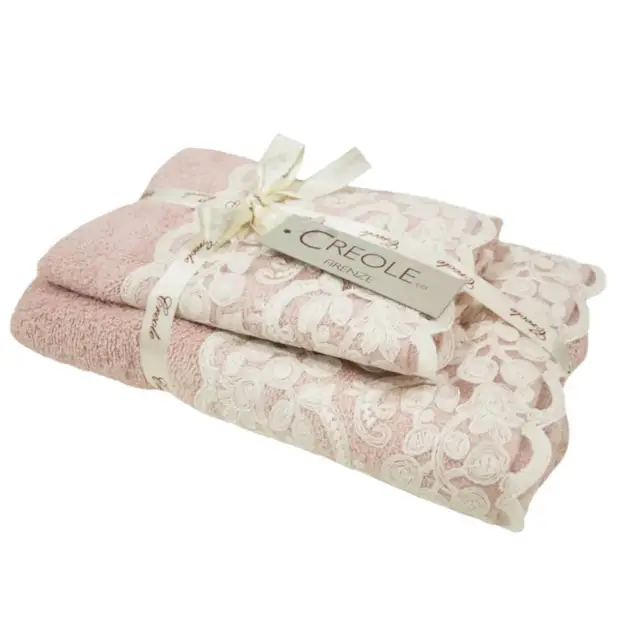Pair of cotton towels with pink Elsa lace border