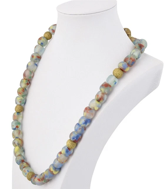 Brass and recycled glass beads handmade necklace Krobo Ashanti African jewelry