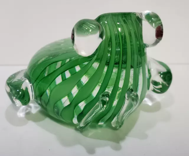 Vtg Murano Italian Large Green Glass Frog Paperweight W/Millefiori Eyes 3"T