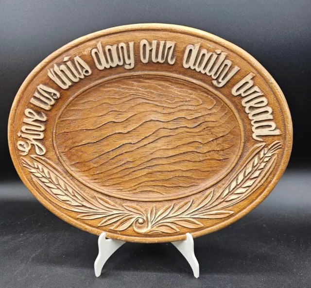 Faux Wood Plastic Tray Give Us This Day Our Daily Bread Wood Look 1954 Vintage