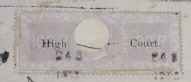 British India QV Court Fee 100 Rupees High Court Overprint Extremely Rare