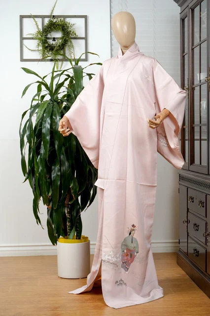 Dear Vanilla Japanese Silk Kimono Women's Robe Gown Authentic Japan Vintage Mint