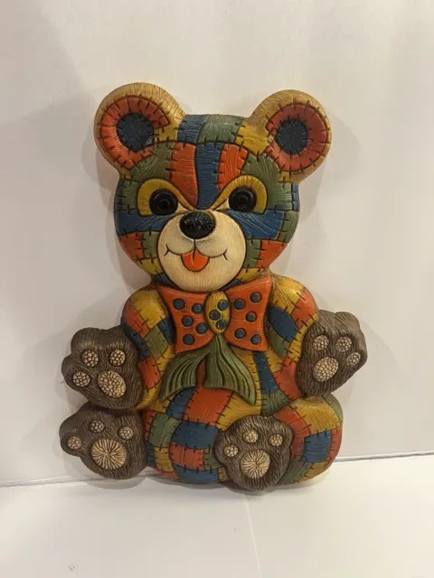 Vintage Patchwork Teddy Bear Plaque Wall Hanging Quilted Design Foam Craft 1979
