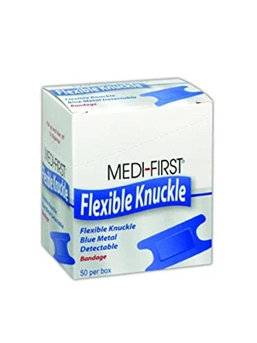 MP65250 Medi-First Blue Metal Detectable Knuckle Bandages, 1' x 3', Blue, Knu...