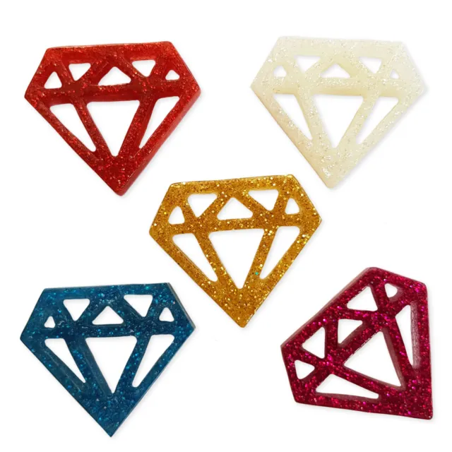 5pcs Geometric Diamond Resin Glitter Flatback Cabochons Embellishment Decoden