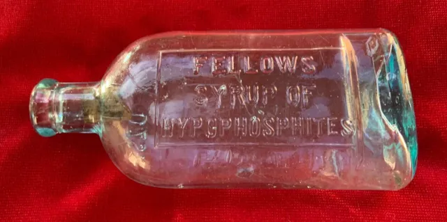 Vintage Antique Bottle, Fellows Syrup Of Hypophosphites, Green Aqua Glass, C1900