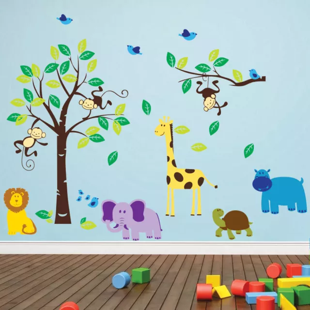 Monkey Tree Birds Wall Stickers Jungle Animal Nursery Children Kids Wall Sticker