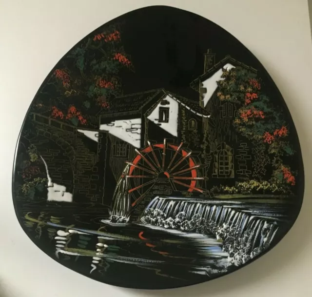 assiette décorative émaux de  Longwy l'écluse vintage 60 grand feu décoré main