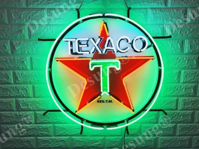 New Texaco Gasoline Neon Light Sign 24"x24" Beer Bar Lamp Artwork Real Glass