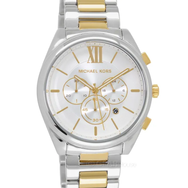 Michael Kors Langford Mens Chronograph Watch, Two-Tone Gold Silver Steel Band
