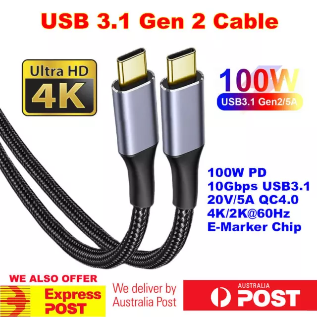 1.5M USB 3.1 Gen2 Type C Charger Cable 10Gbps 4K 100W PD 5A QC4.0 Fast Charging