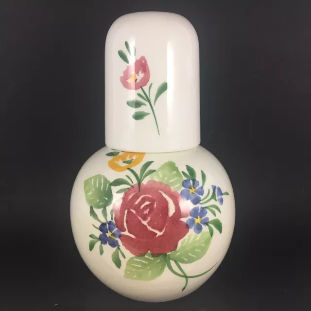 Vintage Bresolin Italian Pottery Water Bedside Decanter Ceramic White Floral EUC