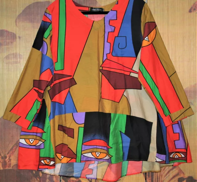 BELLA BLUE L/XL Stunning Statement Bubble Tunic 48" Bust Light Cotton/Tencel ART BELLA BLUE L/XL Stunning Statement Bubble Tunic 48" Bust Light Cotton/Tencel ART