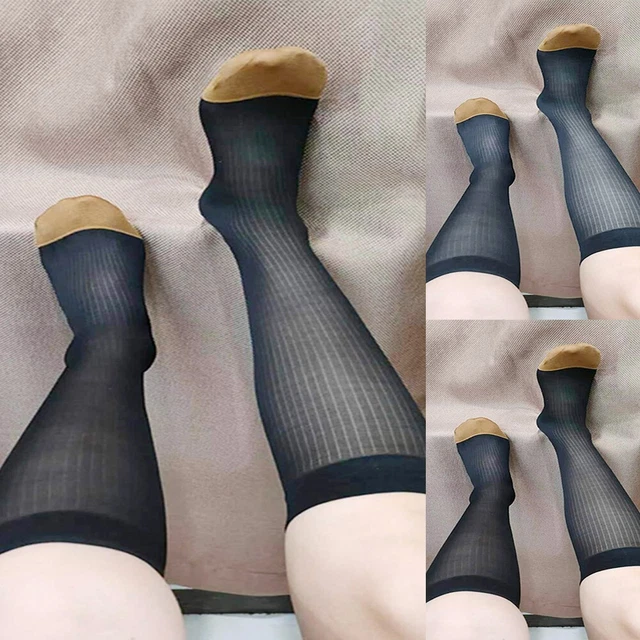 1 paire de chaussettes habillées homme sexy genou haut longues rayures soie tra