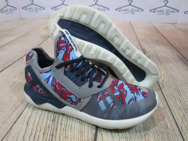 NICE Adidas Tubular Runner Red Seaweed Camo Blue Grey Shoes Sneakers Men's 9