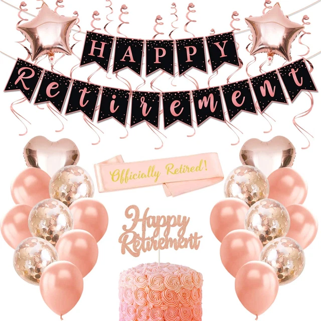 Retirement Party Decorations for Women Rose Gold Happy Retirement Banner Cake To