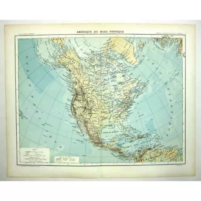 NORTH AMERICA Physical Map (Amerique du nord Physique) - Antique Map 1891