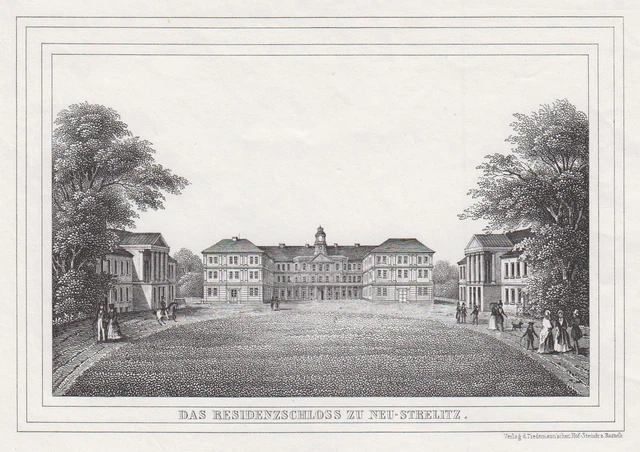 Neustrelitz Castillo Original Litografía Tiedemann 1845