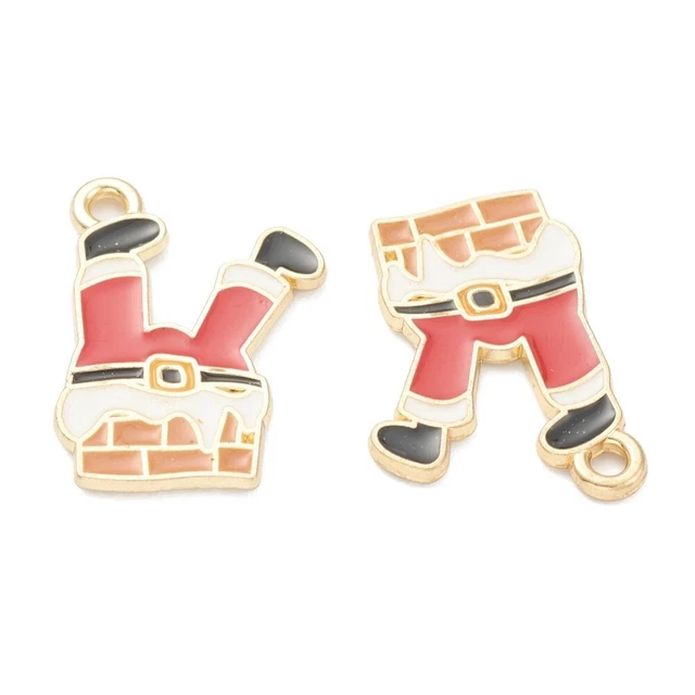 10 Christmas Santa ,Father Christmas Stuck in a Chimney Gold Tone Charm Pendants