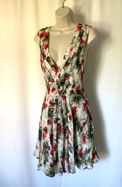 Elizabeth & James Womens Mini Dress 6 Silk Fit & Flare Floral Vneck Cross Back