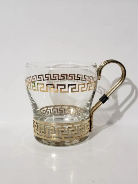 (8) Vintage Libbey GREEK KEY Coffee / Espresso Cups With Gold Filigree Handles 2
