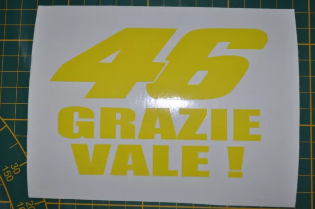 STICKERS JAUNE FLUO  GRAZIE VALE  46   ROSSI  GP ,vr46 95x130mm moto FLUO