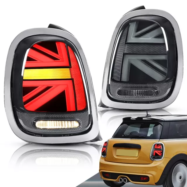 für 2014–2023 Mini Cooper F55 F56 F57 Getönt Chrom Voll LED-Rückleuchten Paar