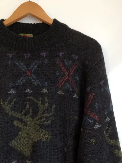 Boston Traders Mens Vintage 80s 90s Retro Deer Stag Pure Wool Jumper Size Medium 3