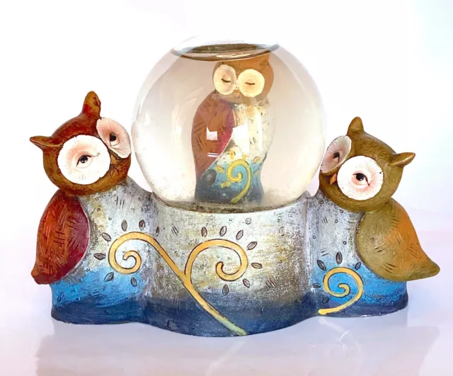 Formano - Snow globe resin Owls Figurine / Eulenfigur Schneekugel Kunstharz Deko