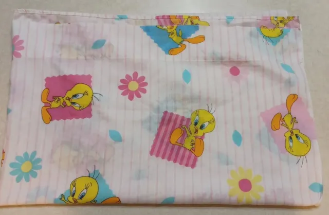 Looney Tunes Baby Crib Flat Sheet Tweey Bird Pink Flowers