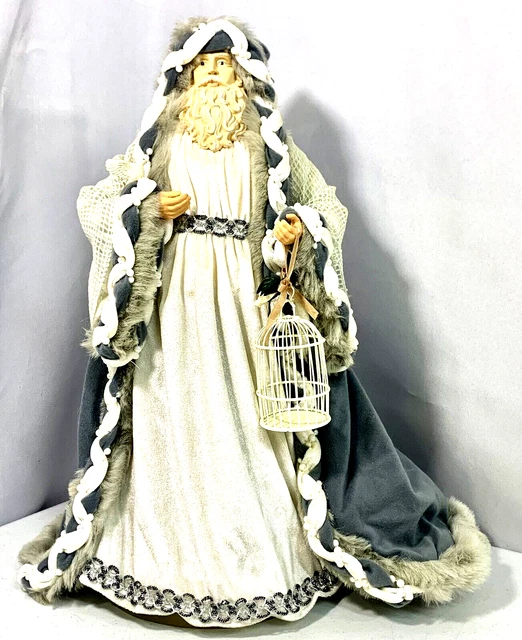Vintage Santa Claus Velvet Blue Coat Tree Topper Bird Cage Partri Old World 19”