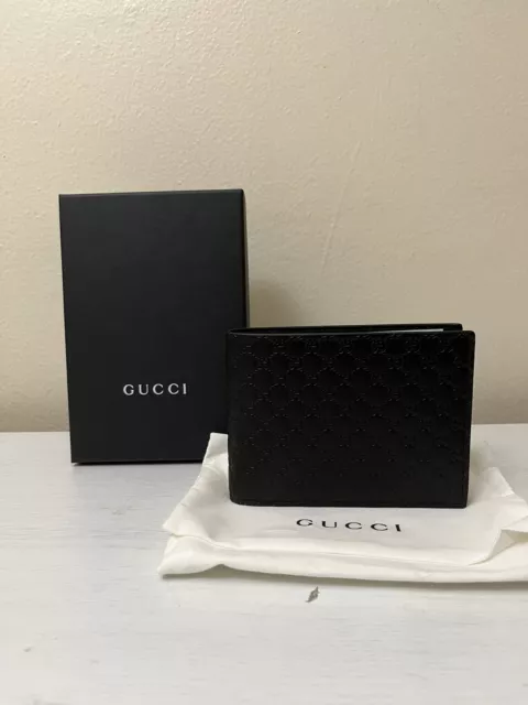 New Gucci Men's Microguccissima GG Logo Leather Bifold Wallet Black